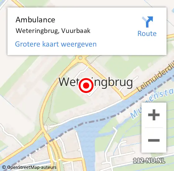 Locatie op kaart van de 112 melding: Ambulance Weteringbrug, Vuurbaak op 22 februari 2018 17:21