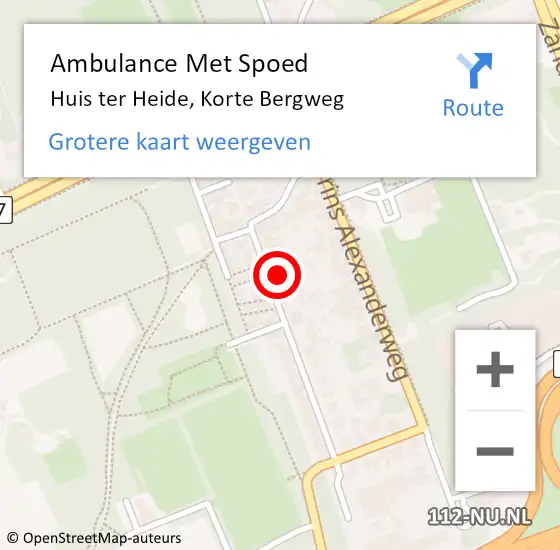 Locatie op kaart van de 112 melding: Ambulance Met Spoed Naar Huis ter Heide, Korte Bergweg op 22 februari 2018 17:28