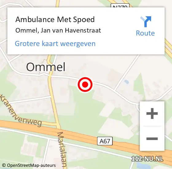 Locatie op kaart van de 112 melding: Ambulance Met Spoed Naar Ommel, Jan van Havenstraat op 22 februari 2018 18:17