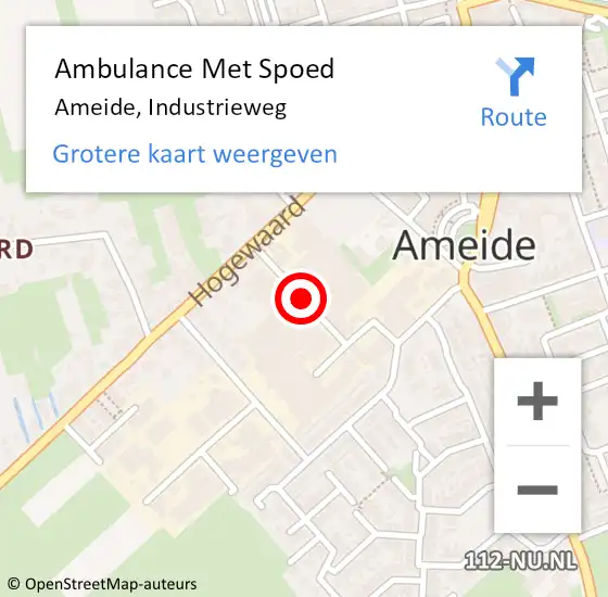 Locatie op kaart van de 112 melding: Ambulance Met Spoed Naar Ameide, Industrieweg op 22 februari 2018 18:43