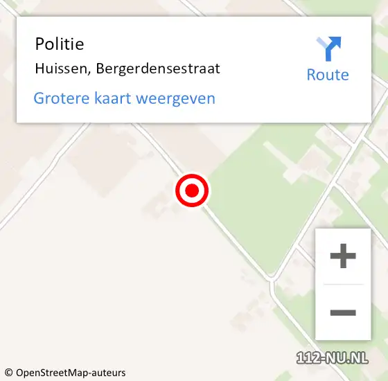 Locatie op kaart van de 112 melding: Politie Huissen, Bergerdensestraat op 22 februari 2018 19:39