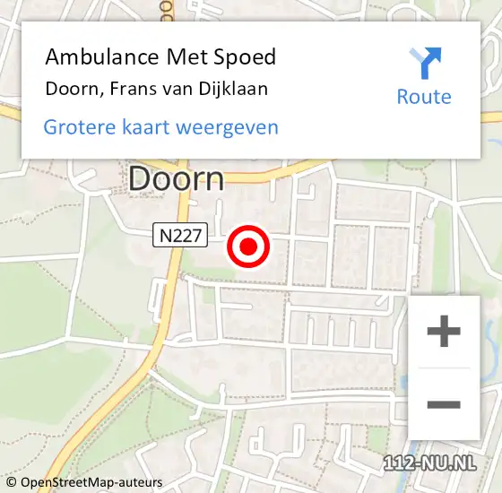 Locatie op kaart van de 112 melding: Ambulance Met Spoed Naar Doorn, Frans van Dijklaan op 22 februari 2018 20:06