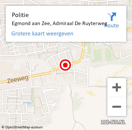 Locatie op kaart van de 112 melding: Politie Egmond aan Zee, Admiraal De Ruyterweg op 22 februari 2018 20:14