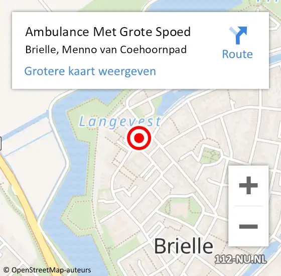 Locatie op kaart van de 112 melding: Ambulance Met Grote Spoed Naar Brielle, Menno van Coehoornpad op 22 februari 2018 21:02