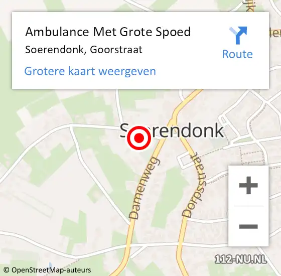 Locatie op kaart van de 112 melding: Ambulance Met Grote Spoed Naar Soerendonk, Goorstraat op 22 februari 2018 21:42