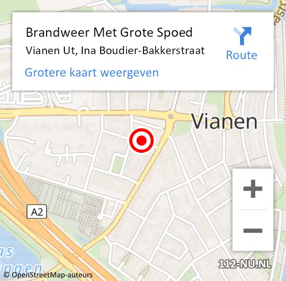 Locatie op kaart van de 112 melding: Brandweer Met Grote Spoed Naar Vianen Ut, Ina Boudier-Bakkerstraat op 22 februari 2018 21:45