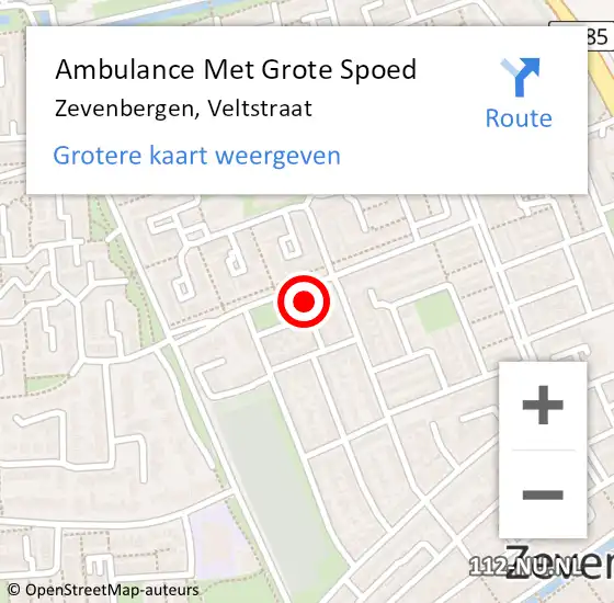 Locatie op kaart van de 112 melding: Ambulance Met Grote Spoed Naar Zevenbergen, Veltstraat op 23 februari 2018 00:43