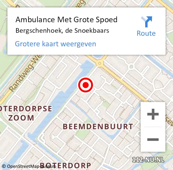 Locatie op kaart van de 112 melding: Ambulance Met Grote Spoed Naar Bergschenhoek, de Snoekbaars op 23 februari 2018 00:55