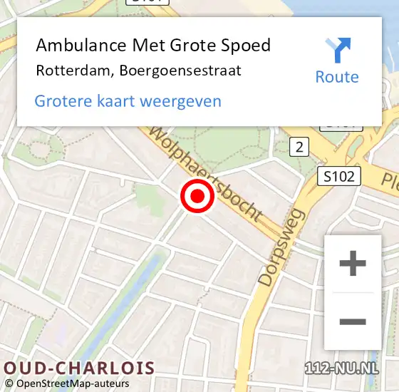 Locatie op kaart van de 112 melding: Ambulance Met Grote Spoed Naar Rotterdam, Boergoensestraat op 23 februari 2018 01:13