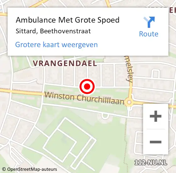 Locatie op kaart van de 112 melding: Ambulance Met Grote Spoed Naar Sittard, Beethovenstraat op 23 februari 2018 07:12