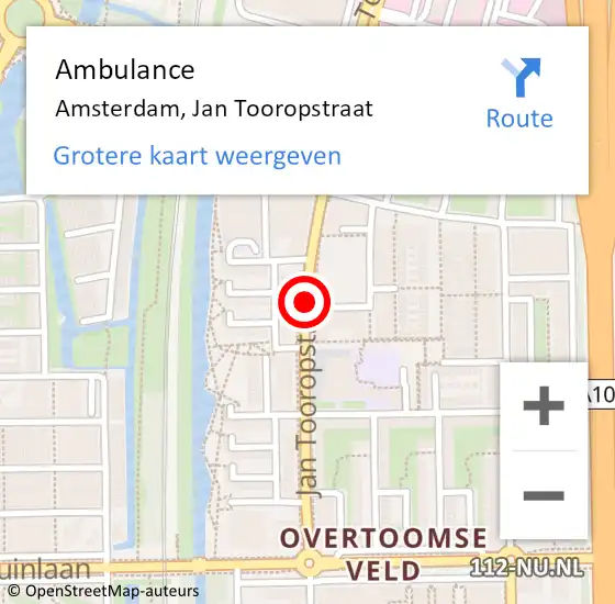 Locatie op kaart van de 112 melding: Ambulance Amsterdam, Jan Tooropstraat op 23 februari 2018 07:21