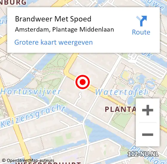 Locatie op kaart van de 112 melding: Brandweer Met Spoed Naar Amsterdam, Plantage Middenlaan op 23 februari 2018 09:14
