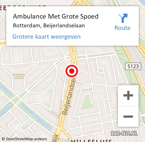 Locatie op kaart van de 112 melding: Ambulance Met Grote Spoed Naar Rotterdam, Beijerlandselaan op 23 februari 2018 10:36
