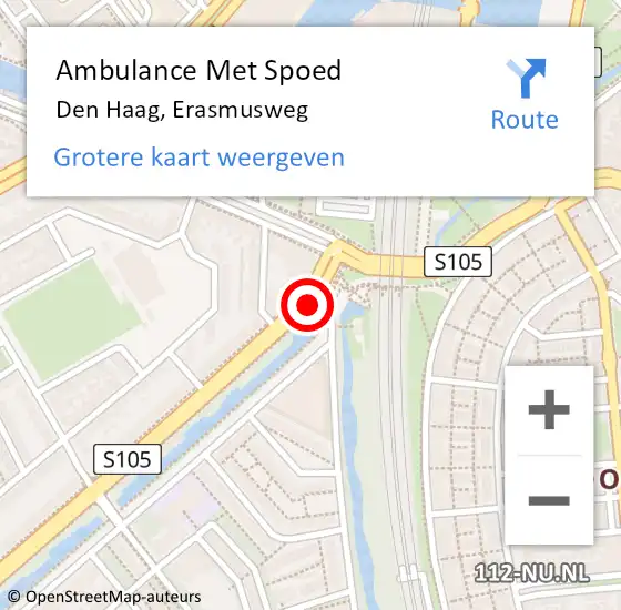 Locatie op kaart van de 112 melding: Ambulance Met Spoed Naar Den Haag, Erasmusweg op 23 februari 2018 10:54