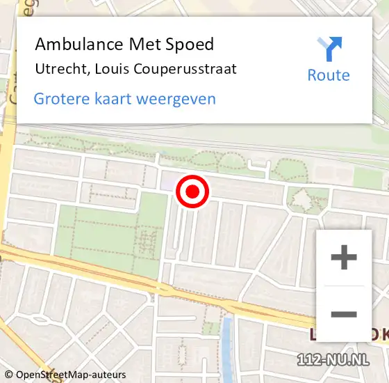 Locatie op kaart van de 112 melding: Ambulance Met Spoed Naar Utrecht, Louis Couperusstraat op 23 februari 2018 12:38