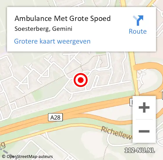 Locatie op kaart van de 112 melding: Ambulance Met Grote Spoed Naar Soesterberg, Gemini op 23 februari 2018 12:41