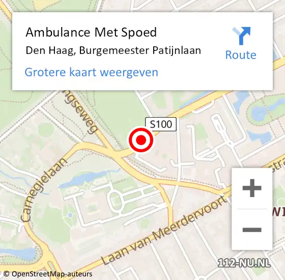 Locatie op kaart van de 112 melding: Ambulance Met Spoed Naar Den Haag, Burgemeester Patijnlaan op 23 februari 2018 12:52
