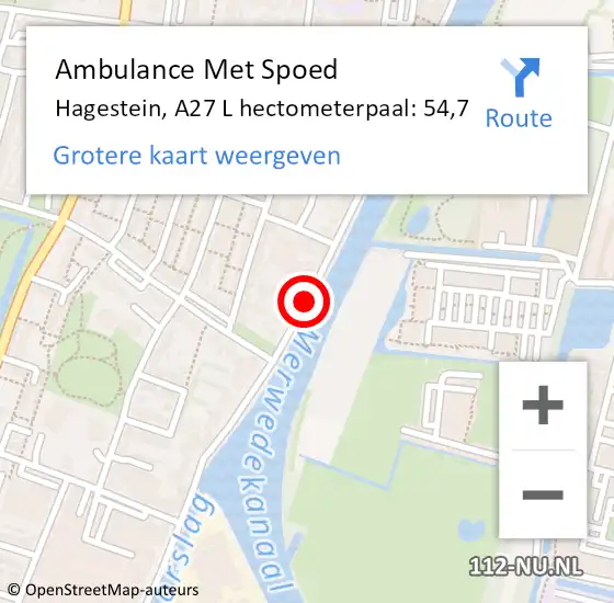 Locatie op kaart van de 112 melding: Ambulance Met Spoed Naar Hagestein, A27 L hectometerpaal: 54,7 op 23 februari 2018 15:11