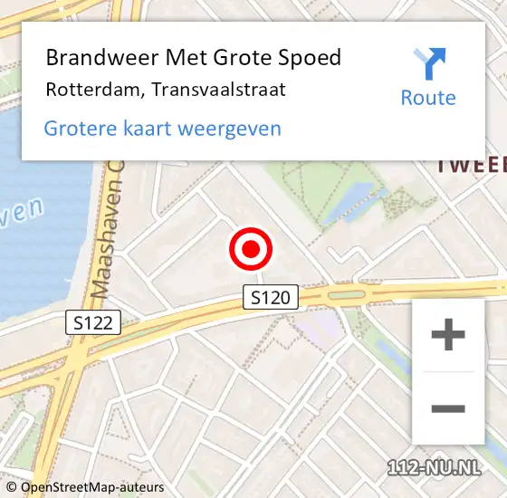 Locatie op kaart van de 112 melding: Brandweer Met Grote Spoed Naar Rotterdam, Transvaalstraat op 23 februari 2018 17:03
