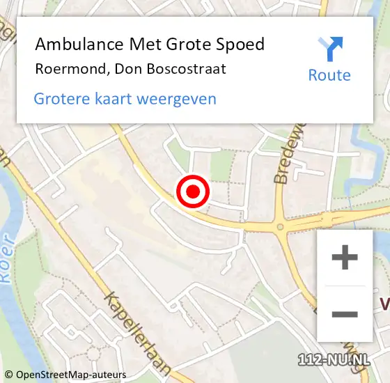Locatie op kaart van de 112 melding: Ambulance Met Grote Spoed Naar Roermond, Don Boscostraat op 23 februari 2018 17:10