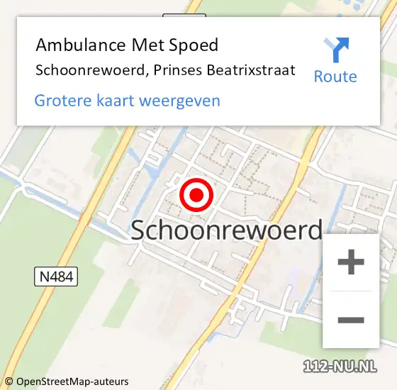 Locatie op kaart van de 112 melding: Ambulance Met Spoed Naar Schoonrewoerd, Prinses Beatrixstraat op 23 februari 2018 17:17