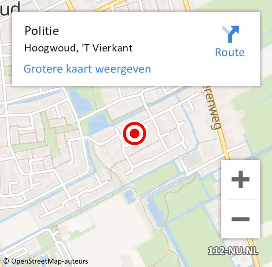 Locatie op kaart van de 112 melding: Politie Hoogwoud, 'T Vierkant op 23 februari 2018 18:34