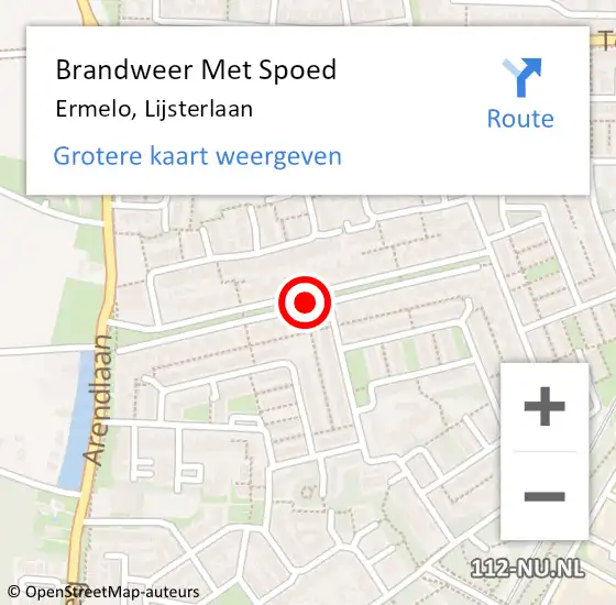 Locatie op kaart van de 112 melding: Brandweer Met Spoed Naar Ermelo, Lijsterlaan op 23 februari 2018 20:03