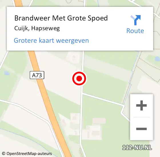 Locatie op kaart van de 112 melding: Brandweer Met Grote Spoed Naar Cuijk, Hapseweg op 23 februari 2018 20:36