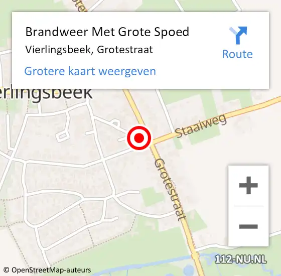 Locatie op kaart van de 112 melding: Brandweer Met Grote Spoed Naar Vierlingsbeek, Grotestraat op 23 februari 2018 21:26