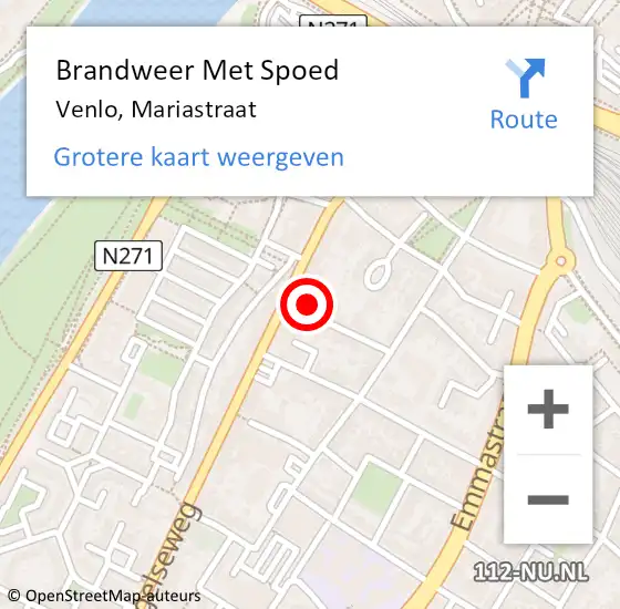 Locatie op kaart van de 112 melding: Brandweer Met Spoed Naar Venlo, Mariastraat op 23 februari 2018 23:34