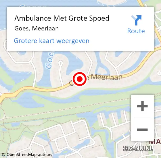 Locatie op kaart van de 112 melding: Ambulance Met Grote Spoed Naar Goes, Meerlaan op 24 februari 2018 00:53