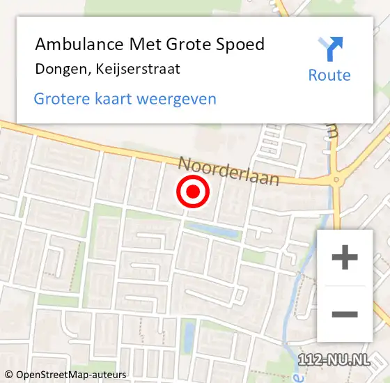 Locatie op kaart van de 112 melding: Ambulance Met Grote Spoed Naar Dongen, Keijserstraat op 24 februari 2018 01:30