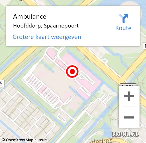 Locatie op kaart van de 112 melding: Ambulance Hoofddorp, Spaarnepoort op 24 februari 2018 03:32