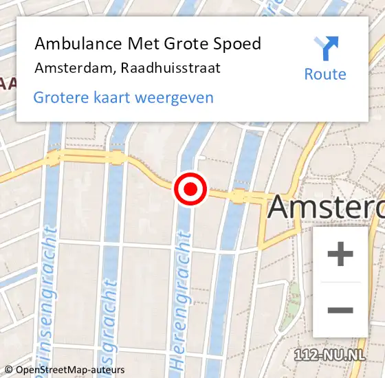 Locatie op kaart van de 112 melding: Ambulance Met Grote Spoed Naar Amsterdam, Raadhuisstraat op 24 februari 2018 04:43