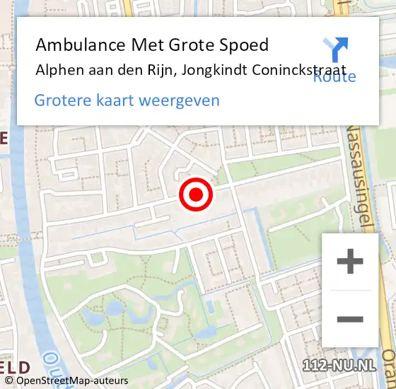 Locatie op kaart van de 112 melding: Ambulance Met Grote Spoed Naar Alphen aan den Rijn, Jongkindt Coninckstraat op 24 februari 2018 05:59