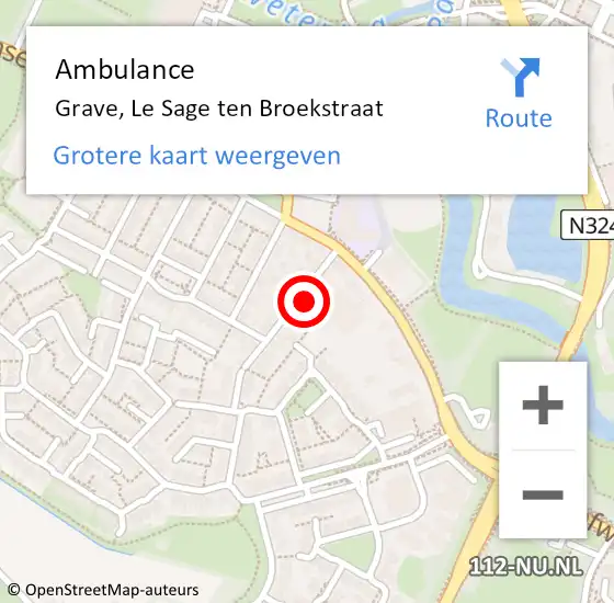 Locatie op kaart van de 112 melding: Ambulance Grave, Le Sage ten Broekstraat op 24 februari 2018 09:04