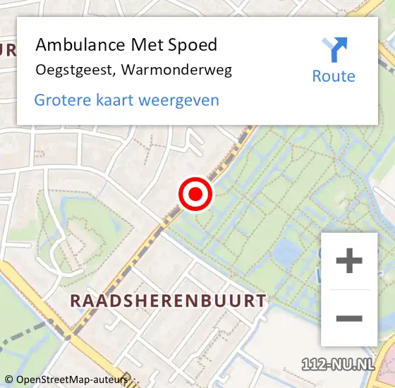 Locatie op kaart van de 112 melding: Ambulance Met Spoed Naar Oegstgeest, Warmonderweg op 24 februari 2018 09:16