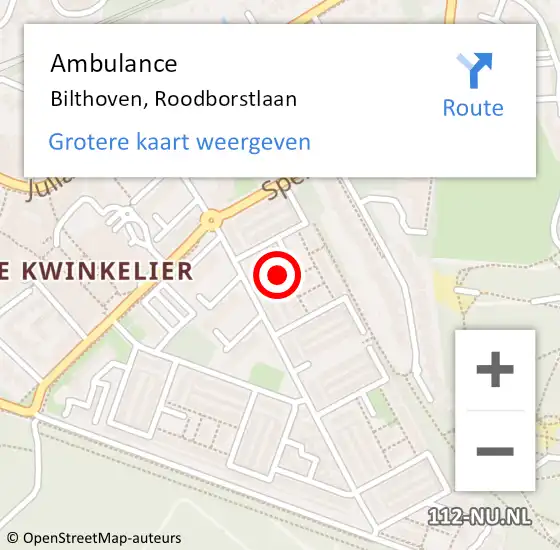 Locatie op kaart van de 112 melding: Ambulance Bilthoven, Roodborstlaan op 24 februari 2018 09:40