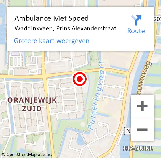 Locatie op kaart van de 112 melding: Ambulance Met Spoed Naar Waddinxveen, Prins Alexanderstraat op 24 februari 2018 10:34