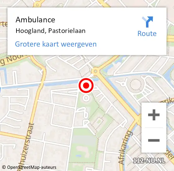 Locatie op kaart van de 112 melding: Ambulance Hoogland, Pastorielaan op 24 februari 2018 11:37