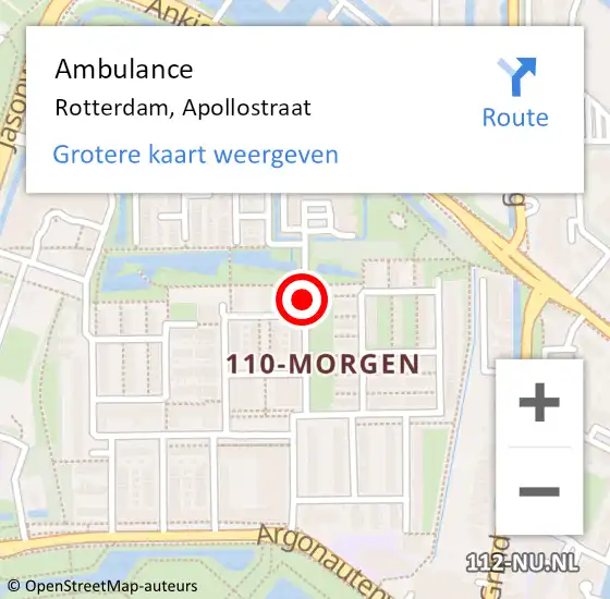 Locatie op kaart van de 112 melding: Ambulance Rotterdam, Apollostraat op 24 februari 2018 12:14