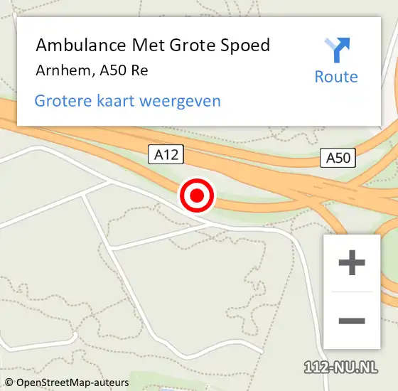 Locatie op kaart van de 112 melding: Ambulance Met Grote Spoed Naar Arnhem, A50 R hectometerpaal: 186,3 op 24 februari 2018 13:40
