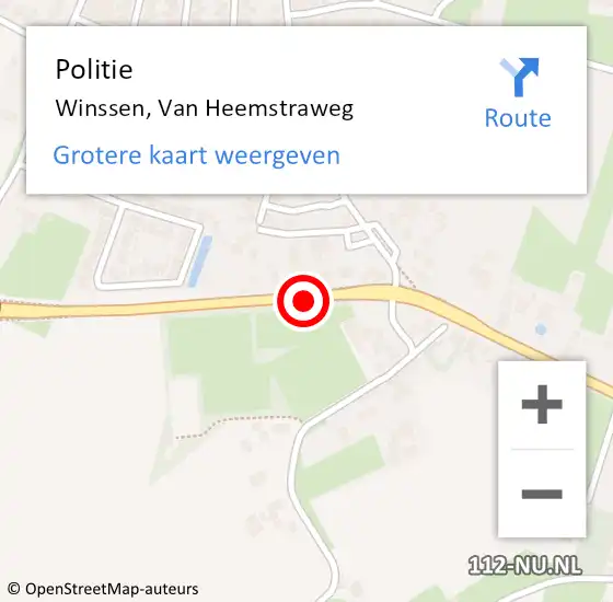 Locatie op kaart van de 112 melding: Politie Winssen, Van Heemstraweg op 24 februari 2018 13:55