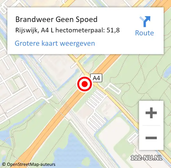 Locatie op kaart van de 112 melding: Brandweer Geen Spoed Naar Rijswijk, A4 L hectometerpaal: 51,8 op 24 februari 2018 15:37