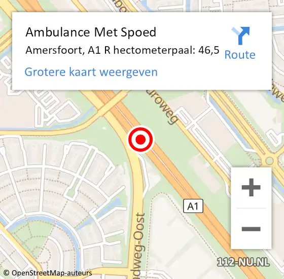 Locatie op kaart van de 112 melding: Ambulance Met Spoed Naar Amersfoort, A1 R hectometerpaal: 46,5 op 24 februari 2018 16:15