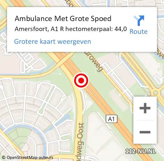 Locatie op kaart van de 112 melding: Ambulance Met Grote Spoed Naar Amersfoort, A1 R hectometerpaal: 46,5 op 24 februari 2018 16:25