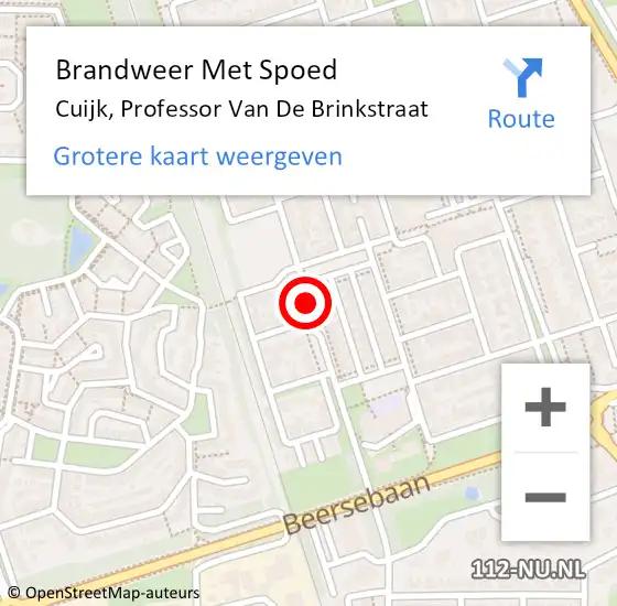 Locatie op kaart van de 112 melding: Brandweer Met Spoed Naar Cuijk, Professor Van De Brinkstraat op 24 februari 2018 16:40