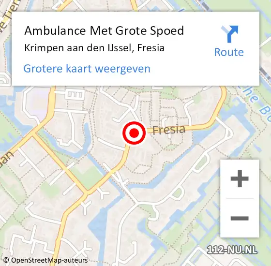 Locatie op kaart van de 112 melding: Ambulance Met Grote Spoed Naar Krimpen aan den IJssel, Fresia op 24 februari 2018 17:23