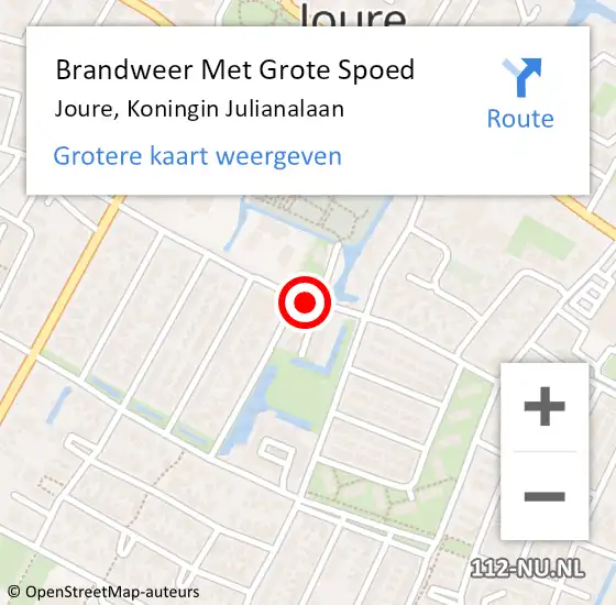 Locatie op kaart van de 112 melding: Brandweer Met Grote Spoed Naar Joure, Koningin Julianalaan op 24 februari 2018 17:36