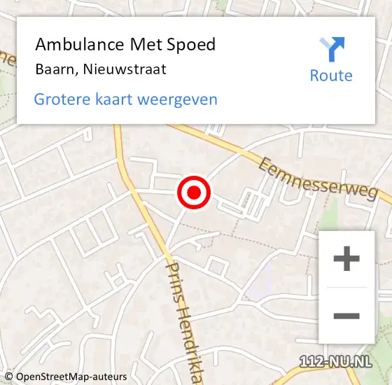 Locatie op kaart van de 112 melding: Ambulance Met Spoed Naar Baarn, Nieuwstraat op 24 februari 2018 17:37